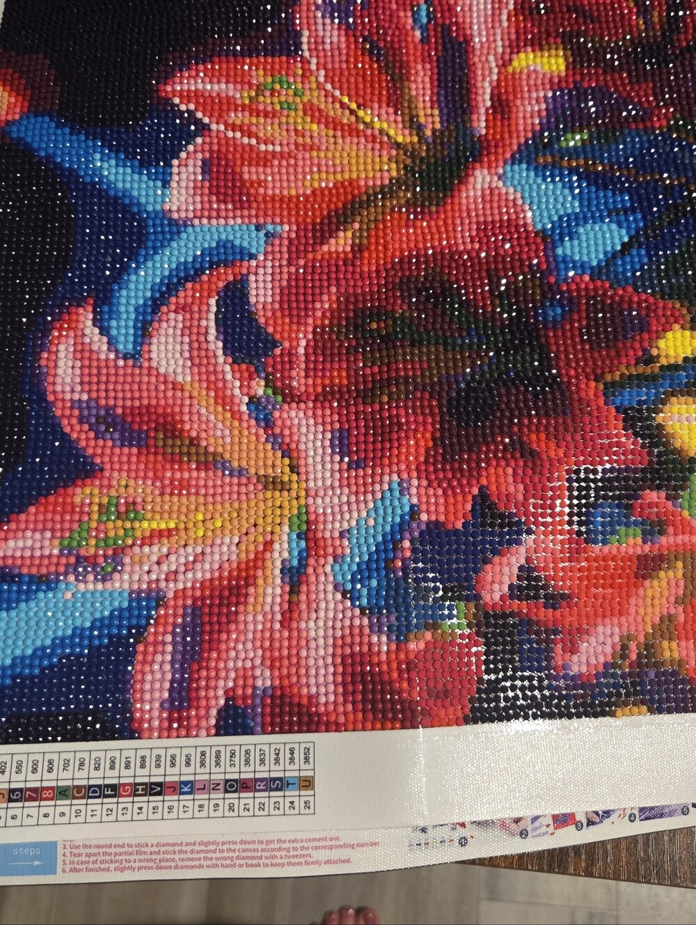Vibrant Pink Floral Diamond Art Wall Decor. Finished